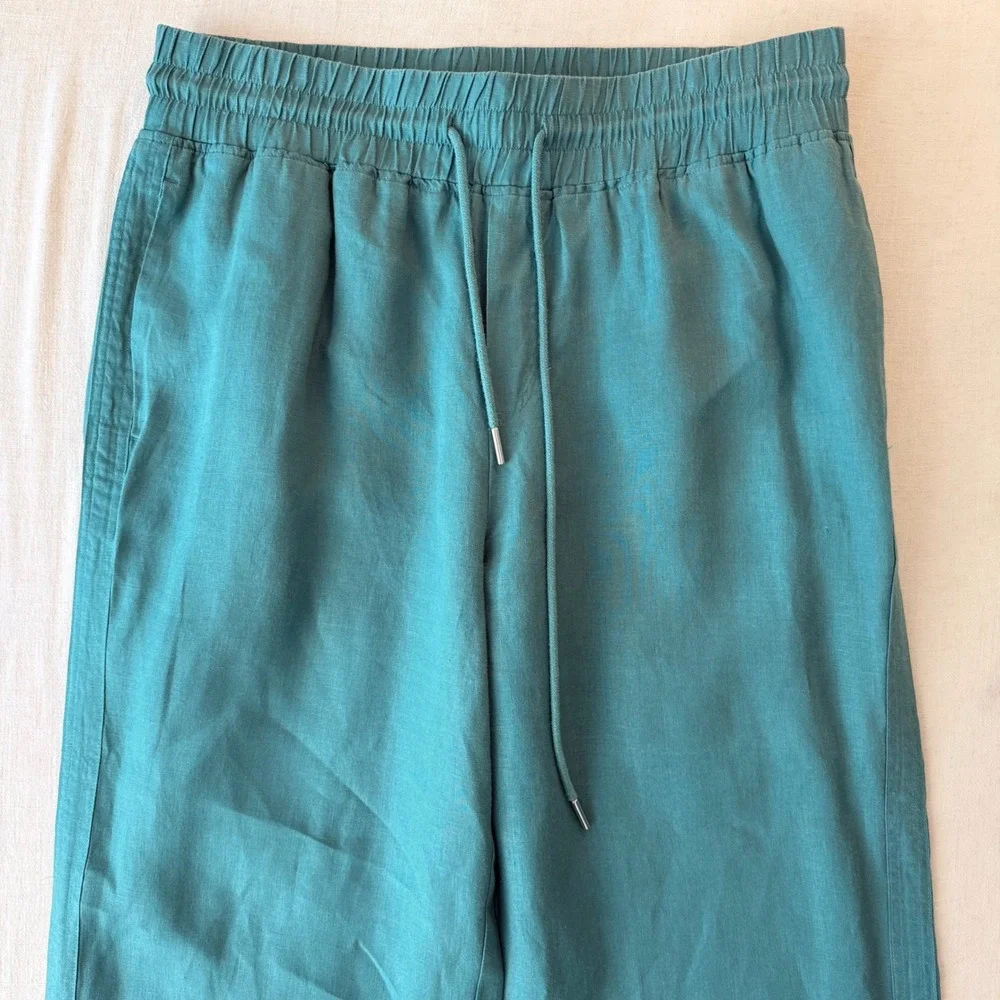 Quince 100% European Linen Wide Leg Blue Drawstring Pants Women XL